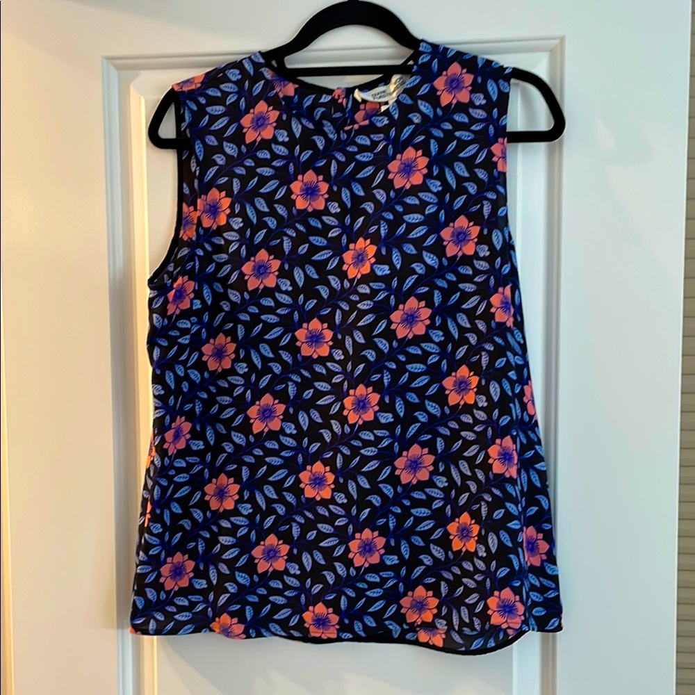 Floral Sleeveless Top - Black and Blue